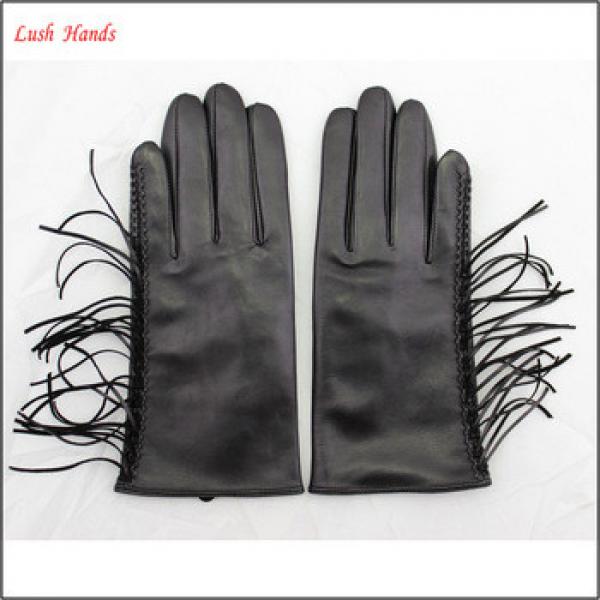 ladies fashion wholesale winter leather hand gloves black with tassel #1 image