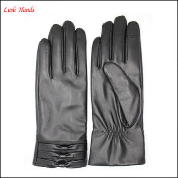 women leather gloves &amp; mittens with bow and Palm elastic #1 image
