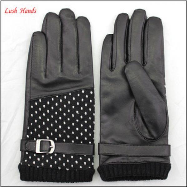 ladies wholesale fashion genuine leather sheepskin hand gloves black with woolen #1 image
