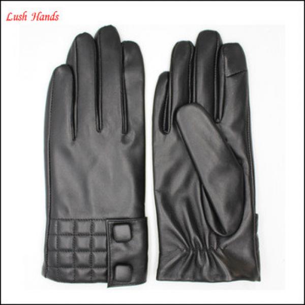 The best sales fashion black big button index finger touch screen ladies black leather gloves #1 image