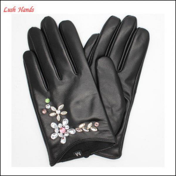 Fashion elegant ladies short Beautiful diamond inlaid pattern leather gloves #1 image