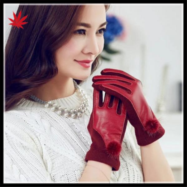 2016 fashion women wear accessory touch screen hand dresses leather gloves with fur ball #1 image