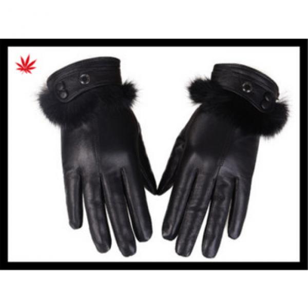 women hand dress black genuine sheepskin leather gloves with fur cuff for women party #1 image