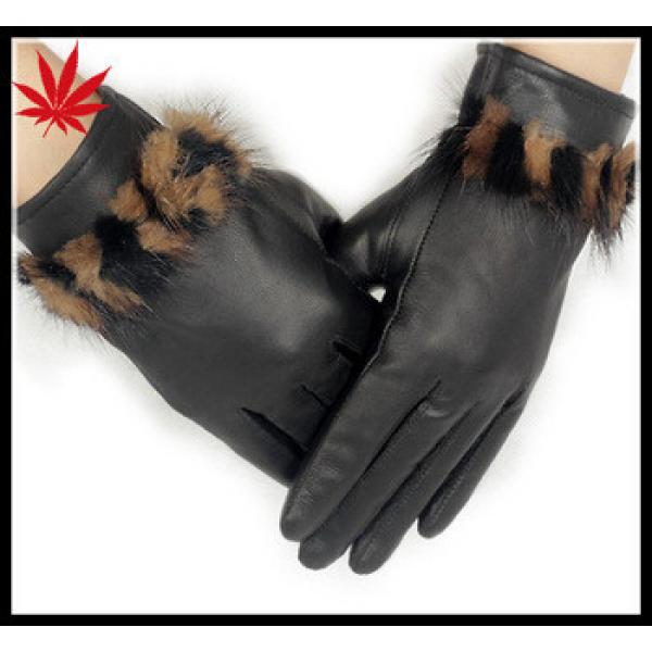 fashion elegant women leather gloves with ture fur surround the cuff #1 image