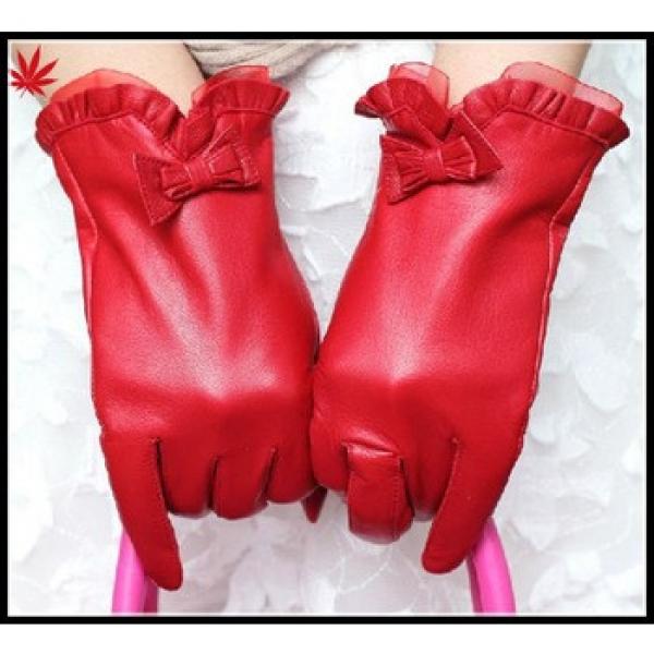 High Quality Red sheepskin bow leather gloves #1 image
