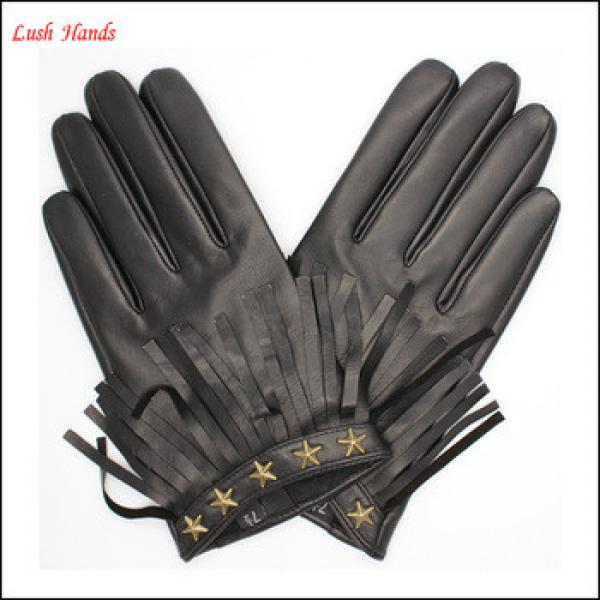 fashion ladies letaher glove with five- pointed star and tassels #1 image
