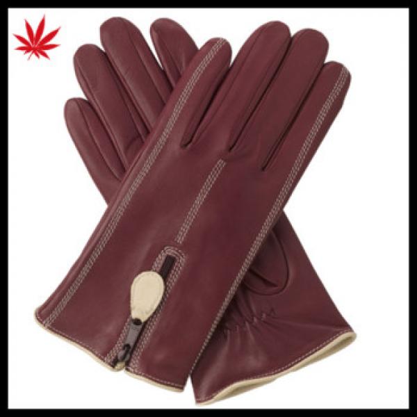 Popy--polyester lining leather gloves with zip-red #1 image