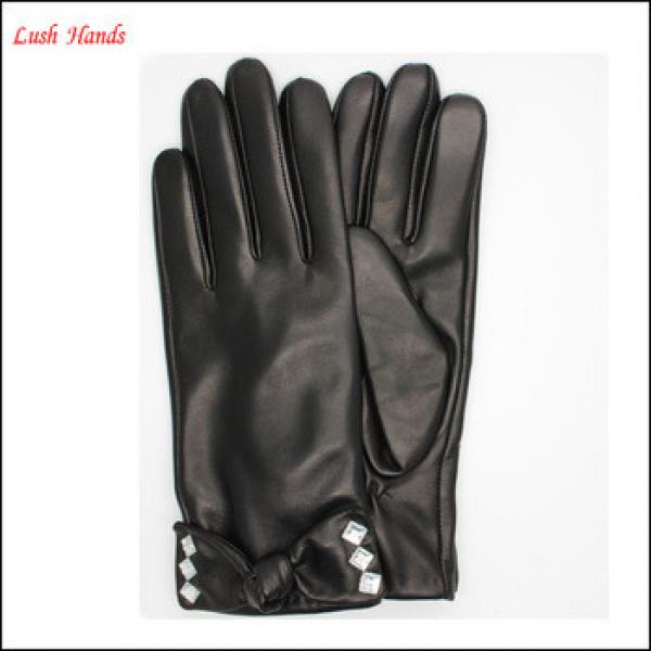 ladies and girls leather gloves with bright drill the decoration nad bow #1 image