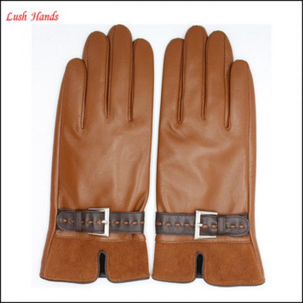 women&#39;s brown sheepskin leather gloves and pigsuede eather whose palm touch screen #1 image