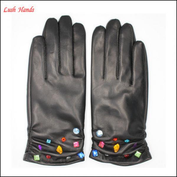 ladies leather gloves party dress leather glove crystal leather glove #1 image