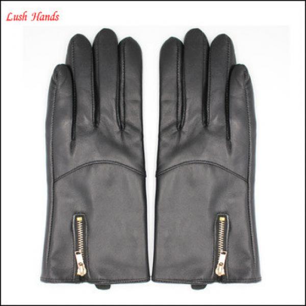 women sheepskin leather gloves have touch screen with zipper #1 image