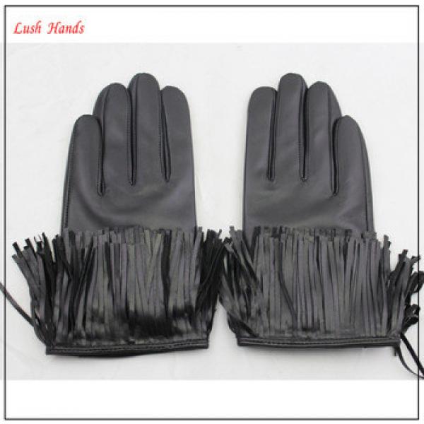 ladies cheap genuine fringed leather gloves with tassel ending #1 image