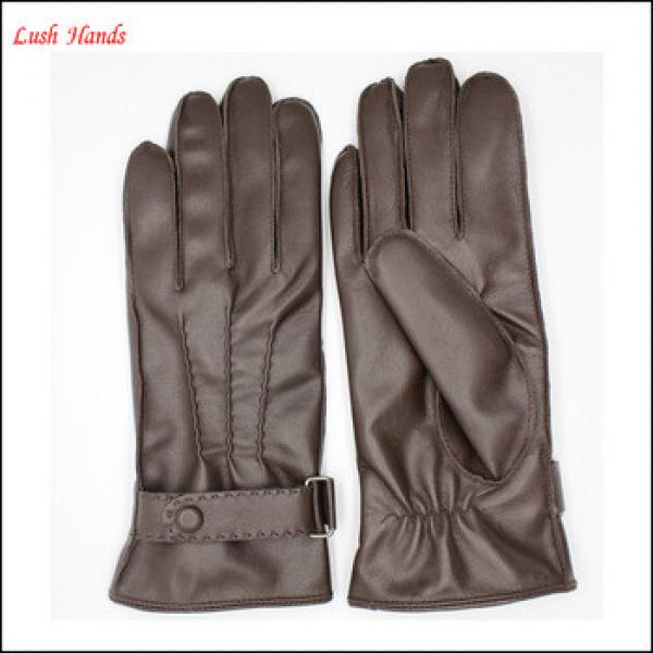 wholesale Classic women black leather gloves with belt buckles and buttons #1 image