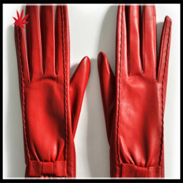 lady&#39;s finger trimmed bright red genuine sheepskin leather gloves #1 image