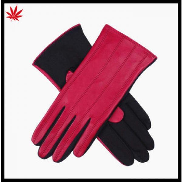 Ladies fashion rose red kidskin leather gloves with cloth #1 image