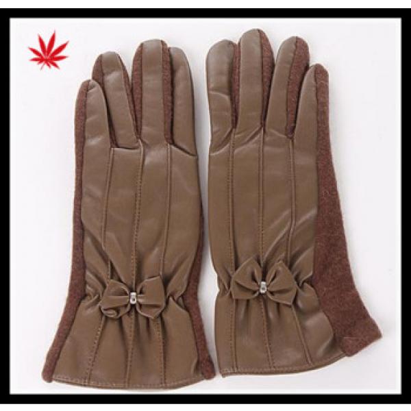 women&#39;s brown dress hand woolen-leather gloves with belt buckles #1 image