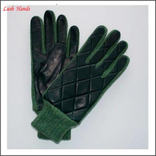 Winter leather gloves black and green knit cuff for men #1 image