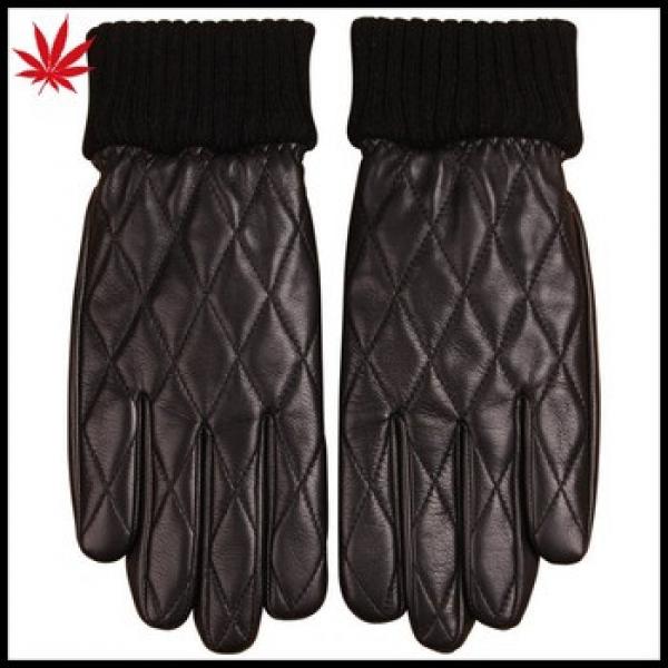 Fashion quilted leather knit cuff mens leather gloves #1 image