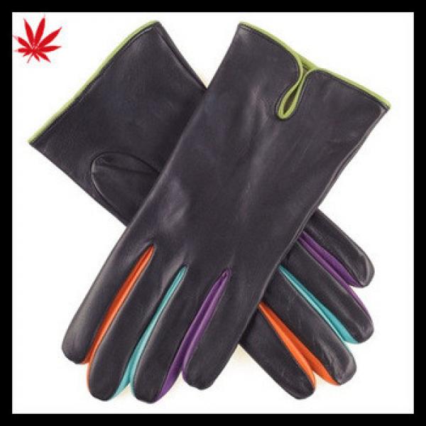 Black Leather Gloves with Multicolour Detail colored leather gloves for lady #1 image