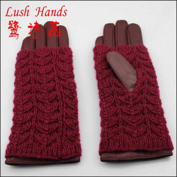 ladies 2016 new style gloves fashion sheepskin leather gloves with knitted cuff #1 image