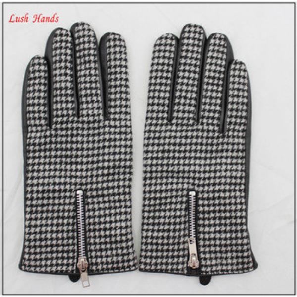 men&#39;s back of the black and white dot fabric and leather stitching design with zipper gloves #1 image