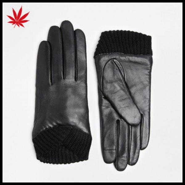 Black women China gloves leather with knit cuff #1 image