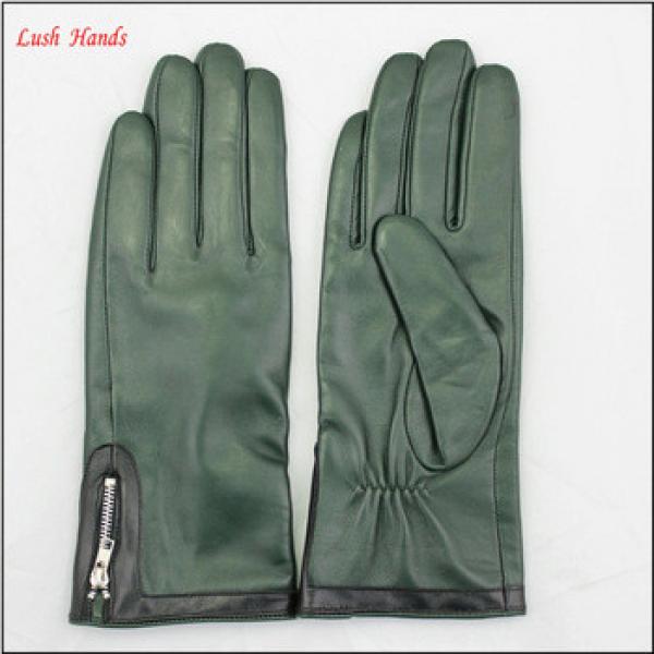 cashmere lining ladies fashion colorful leather glove with zipper #1 image