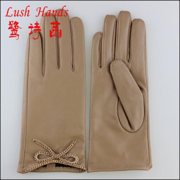 New arrivals! New light brown lady leather gloves with fashion chains #1 image