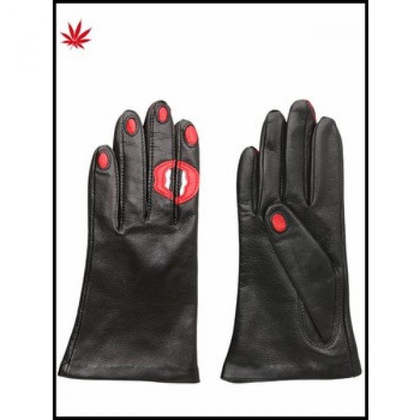 women winter leather gloves with red lip nails #1 image