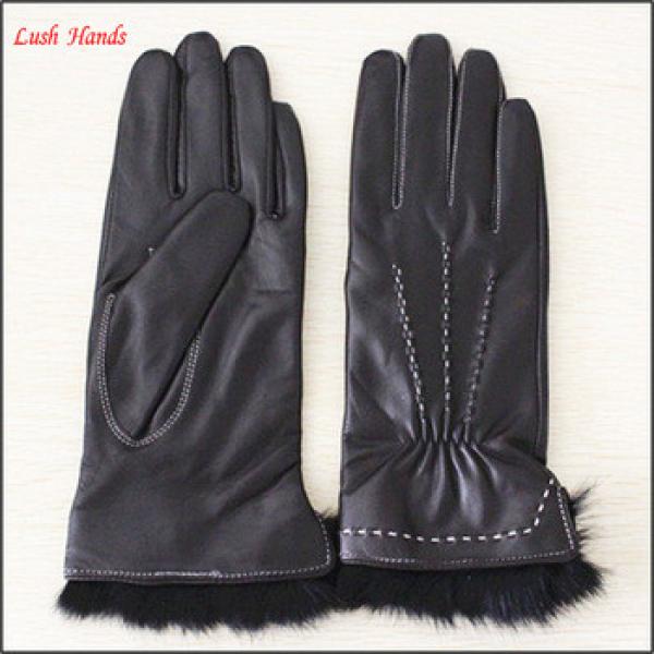 Fashion rabbit fur cuff Lady Leather Gloves #1 image