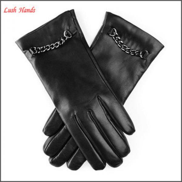 Women&#39;s Classic caschmere lined Hairsheep Leather Gloves with Metal chain #1 image
