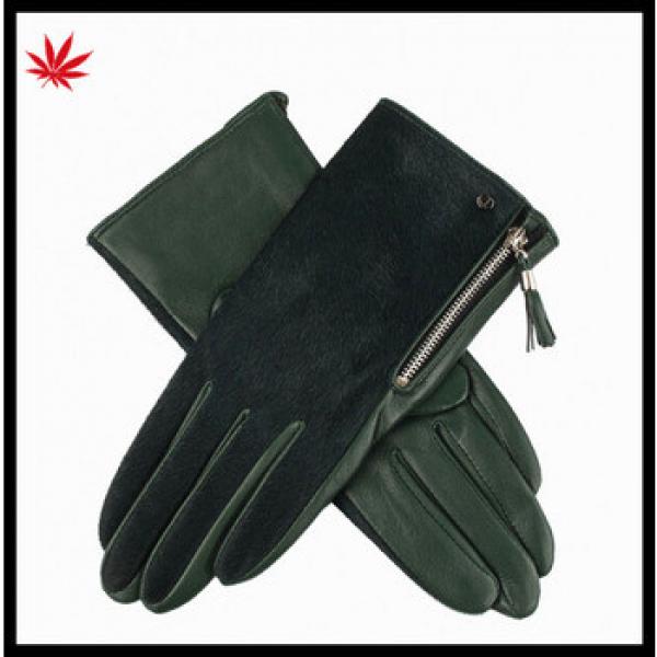 Lady&#39;s red horse hair Leather gloves with zipper #1 image