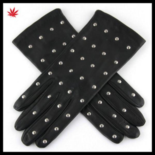 lady fashion silver rivet black leather gloves #1 image