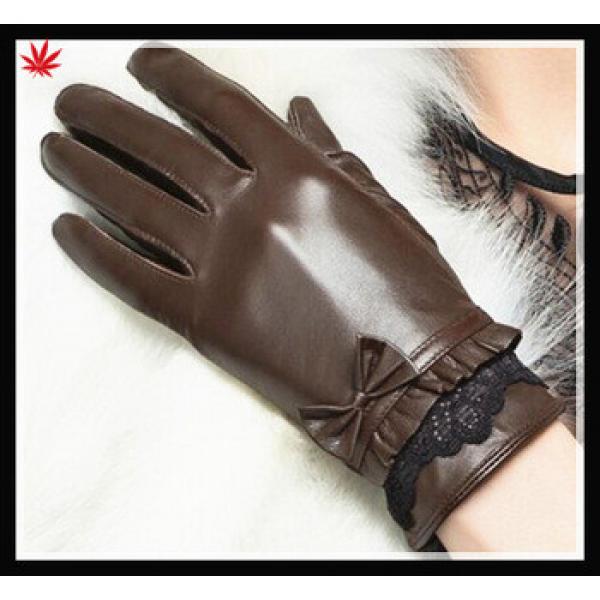 women&#39;s 100% sheepskin leather gloves with lace #1 image