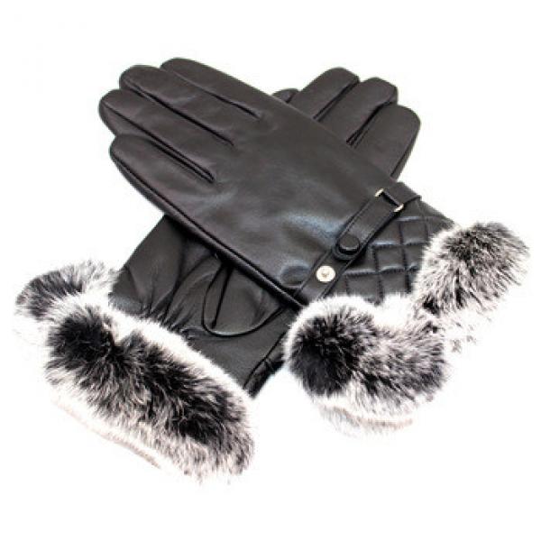 high quality wholesale leather glove with rabbbit fur on cuffs #1 image