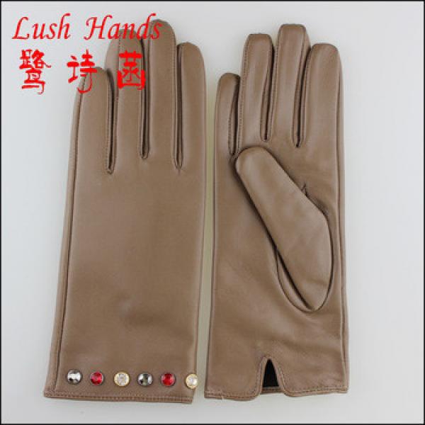 With diamonds decorated women fashion leather gloves #1 image
