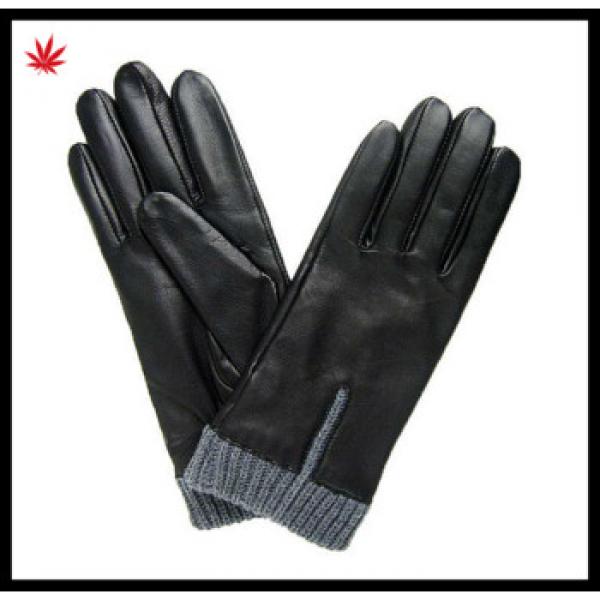 Ladies&#39; fashion leather gloves with exquisite knit cuff, made with semi-aniline hairsheep #1 image