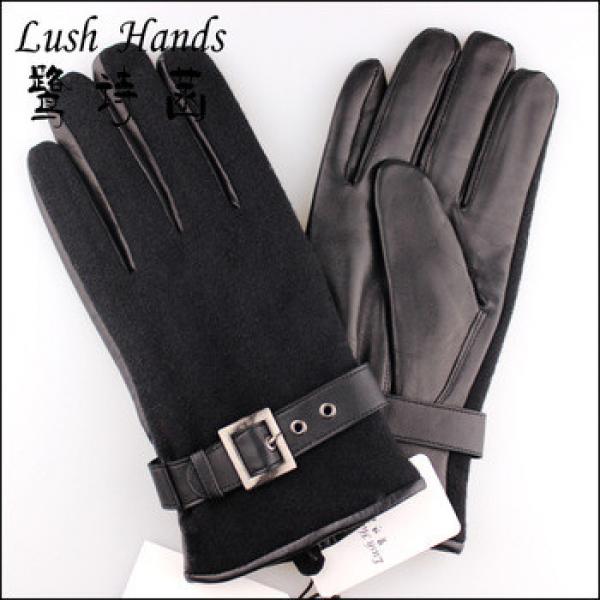 Men&#39;s hot selling high-grade leather-suede winter gloves with belt for wholesale #1 image