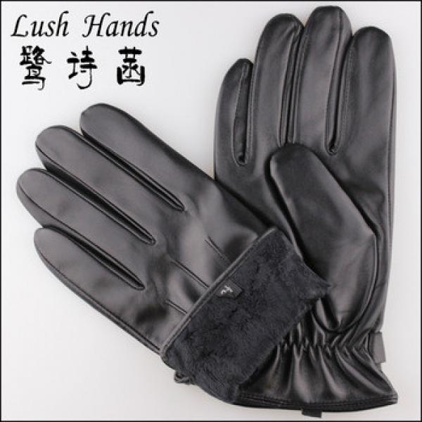 men fashion new style black genuine lambskin leather gloves with polyester lining for wholesale #1 image