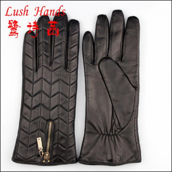 lady&#39;s touch screen wholesale leather gloves with waved lines and zipper #1 image