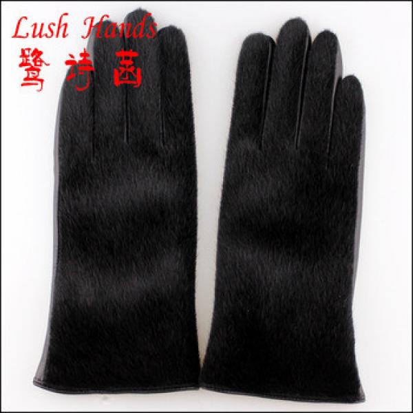 ladies wholesale high quality black hand gloves with fur shell #1 image