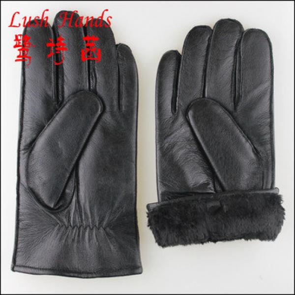 Men&#39;s Rabbit Fur lined Hairsheep Leather Gloves with Contrast Metallic Forchettes #1 image