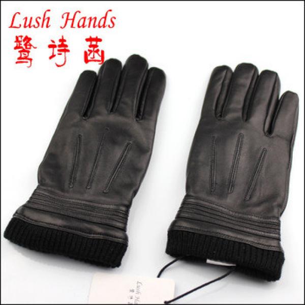 2016 men&#39;s new black leather gloves with knited cuff #1 image