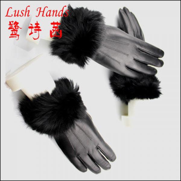 Wholesale Nappa high quality hand gloves with black fur trim #1 image