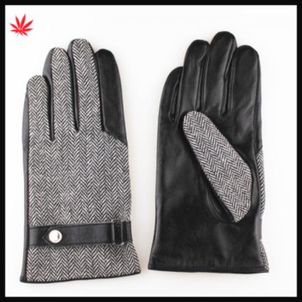 men&#39;s cloth and sheep skin half finger touch leather gloves with belt buckle #1 image