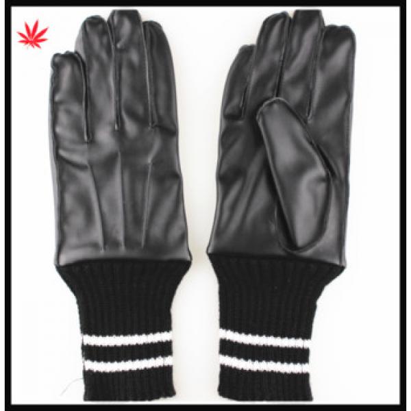men&#39;s fashion warm black PU gloves with Knitting looping #1 image