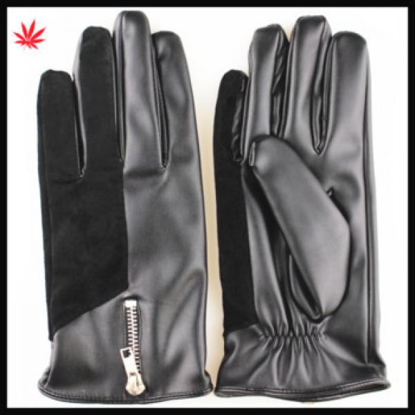 men&#39;s winter driver cloth and leather gloves with zipper #1 image