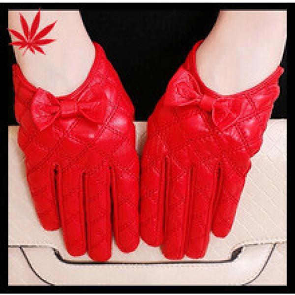 Fashion_Red_bowknot_Short_Women_s_Leather gloves #1 image