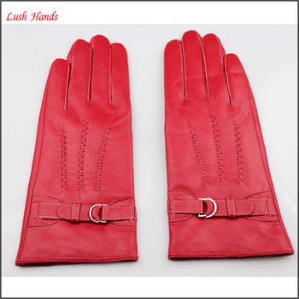 Ladies red leather gloves with leather belt #1 image