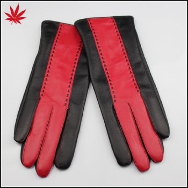 Ladies black combined red leather gloves made in China #1 image